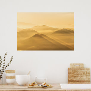Morning fog hills layers sunrise poster