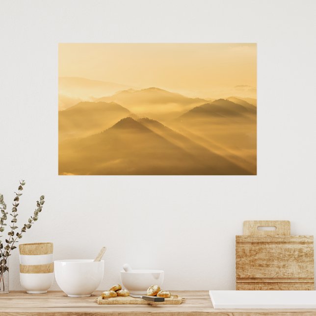 Morning fog hills layers sunrise poster (Kitchen)