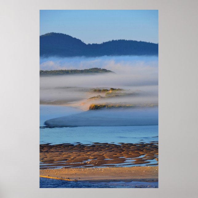 Morning fog over Netarts Bay, OR Poster (Front)
