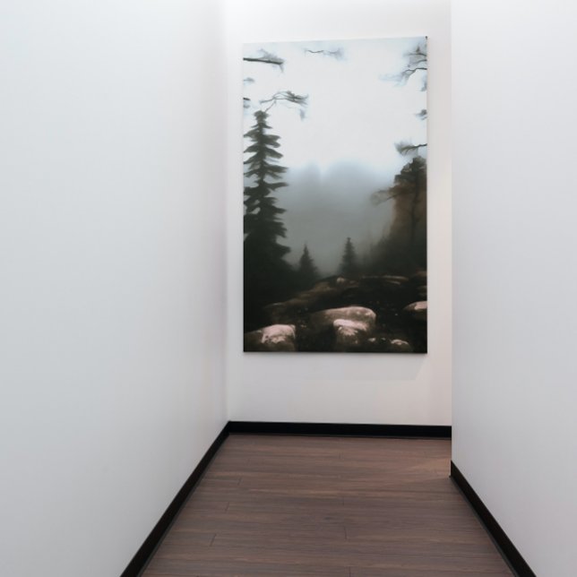 Morning Forest Fog Beyond The Creek Landscape Art Canvas Print (Creator Uploaded)