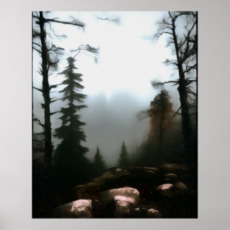 Morning Forest Fog Beyond The Creek Landscape Art Poster
