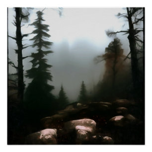 Morning Forest Fog Beyond The Creek Landscape Art Poster