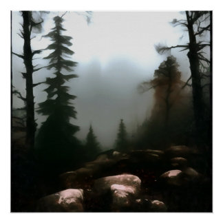 Morning Forest Fog Beyond The Creek Landscape Art  Poster