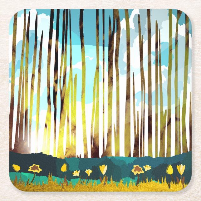 Morning Forest Square Paper Coaster (Front)