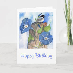 Morning Glories and Chickadee Card