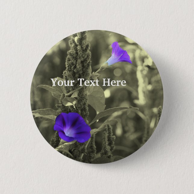 Morning Glories Black And White Flower Button (Front)