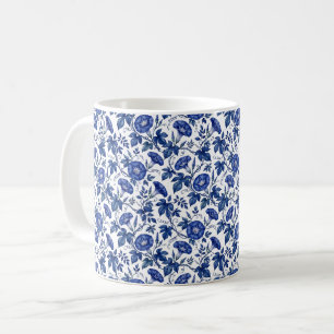 Morning Glories Cobalt Blue White Delft Style Coffee Mug