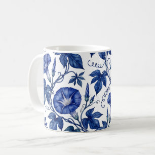 Morning Glories Cobalt Blue White Delft Style Coffee Mug