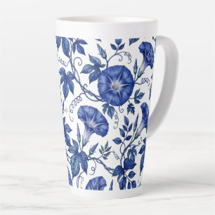 Morning Glories Cobalt Blue White Delft Style Latte Mug