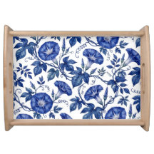 Morning Glories Cobalt Blue White Delft Style
