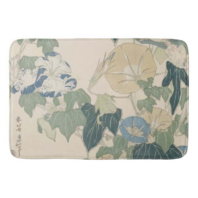 Morning Glories in Flowers and Buds by Hokusai Bath Mat (Front)