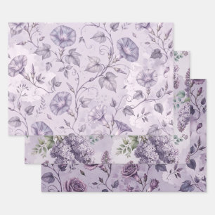 Morning Glories Roses Lilacs Elegant Floral Wrapping Paper Sheet