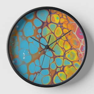 Morning Glory Abstract Yellow Orange Teal Bubbly  Clock