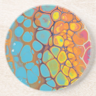 Morning Glory Abstract Yellow Orange Teal Bubbly  Coaster