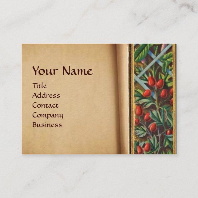MORNING GLORY AND RED BERRIES MONOGRAM BUSINESS CARD (Front)