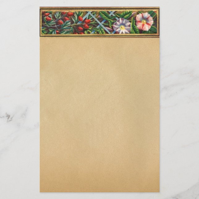 MORNING GLORY AND RED BERRIES  PARCHMENT STATIONERY (Front)