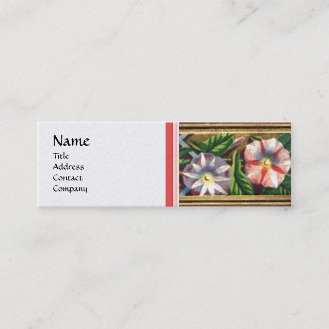 MORNING GLORY AND RED BERRIES WHITE PEARL PAPER MINI BUSINESS CARD (Front)