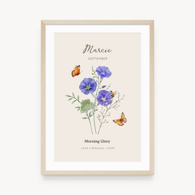 Morning Glory Birth Month Flower Poster (Example of morning glory birth flower poster once framed. )