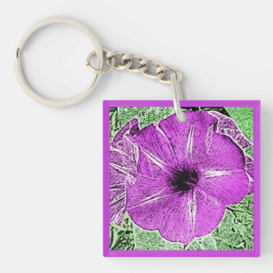 Morning Glory Block Print - amethyst purple Key Ring