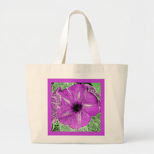 Morning Glory Block Print - amethyst purple Large Tote Bag
