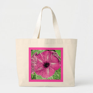 Morning Glory Block Print - fuchsia pink Large Tote Bag