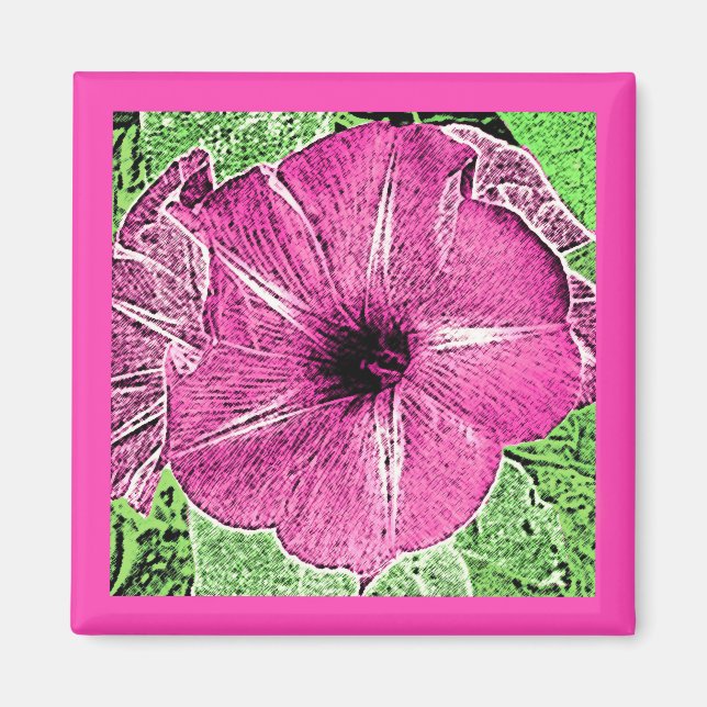 Morning Glory Block Print - fuchsia pink Magnet (Front)