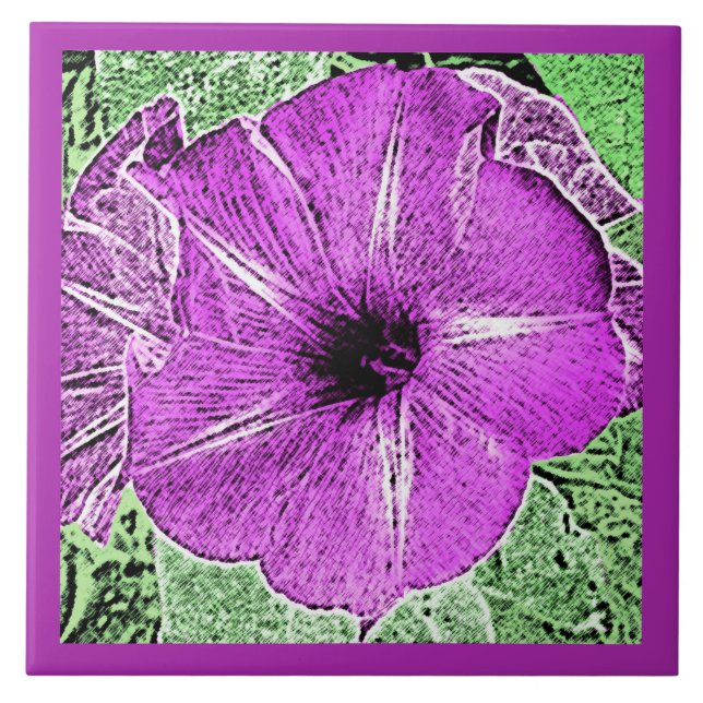 Morning Glory Block Print, Soft Violet & Lavender  Tile (Front)