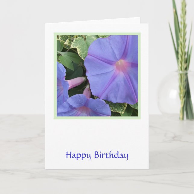 Morning Glory Blue Flowers Birthday Card (Front)