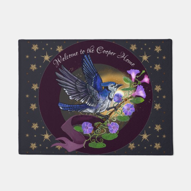 Morning Glory BlueJay Doormat (Front)