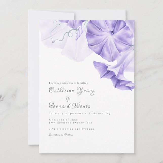 Morning Glory Calligraphy Wedding Invitation (Front)