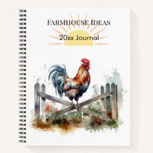 Morning Glory: Eatercolor Rooster, custom Notebook