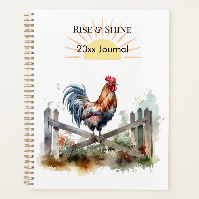 Morning Glory: Eatercolor Rooster, custom Planner (Front)