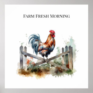 Morning Glory: Eatercolor Rooster, custom Poster