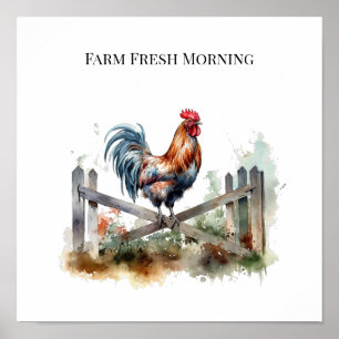 Morning Glory: Eatercolor Rooster, custom Poster