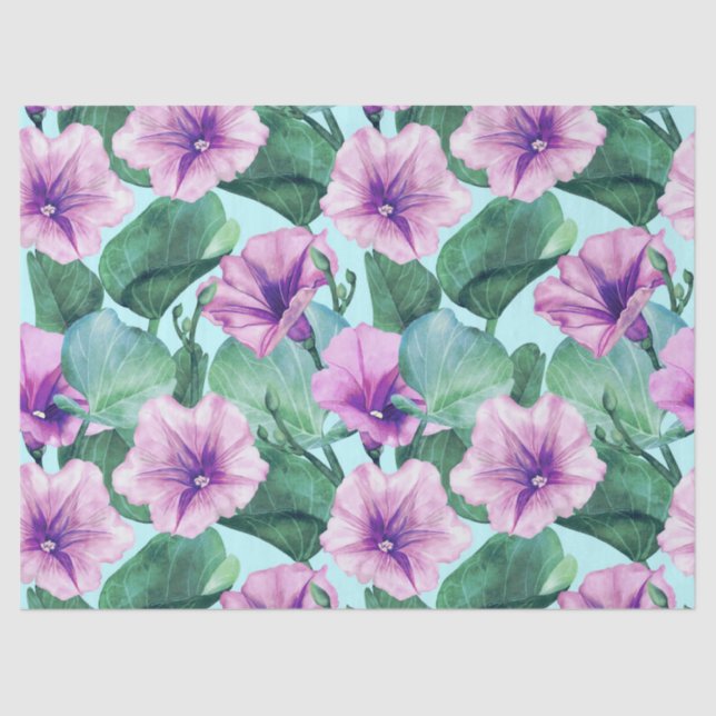 Morning Glory Floral Retro Pattern Tissue Paper (Front)
