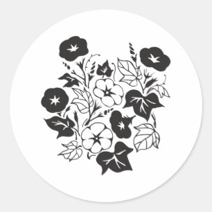 Morning Glory Flower Garden BW I  Classic Round Sticker