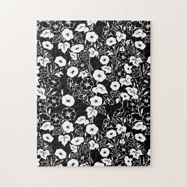 Morning Glory Flower Garden BW II Jigsaw Puzzle (Vertical)