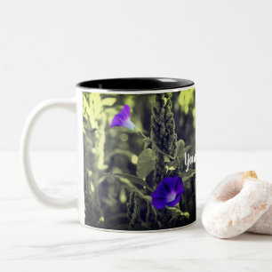 Morning Glory Flowers Black And White Personalised Two-Tone Coffee Mug