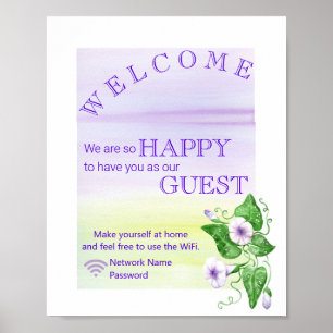 Morning Glory Flowers Welcome Guest Wifi Password Poster