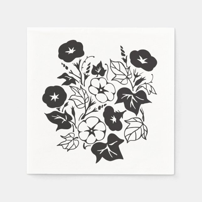 Morning Glory Illustration BW I Napkin (Front)
