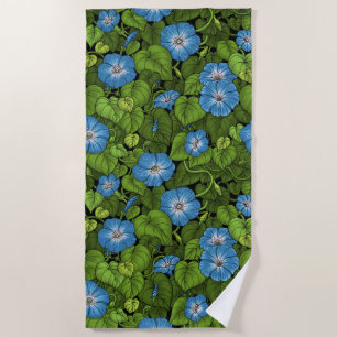 Morning glory in blue and green beach towel