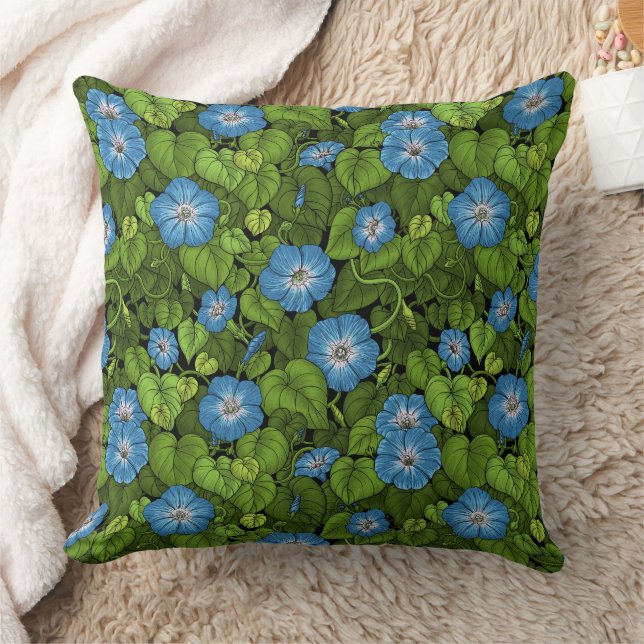 Morning glory in blue and green cushion (Blanket)