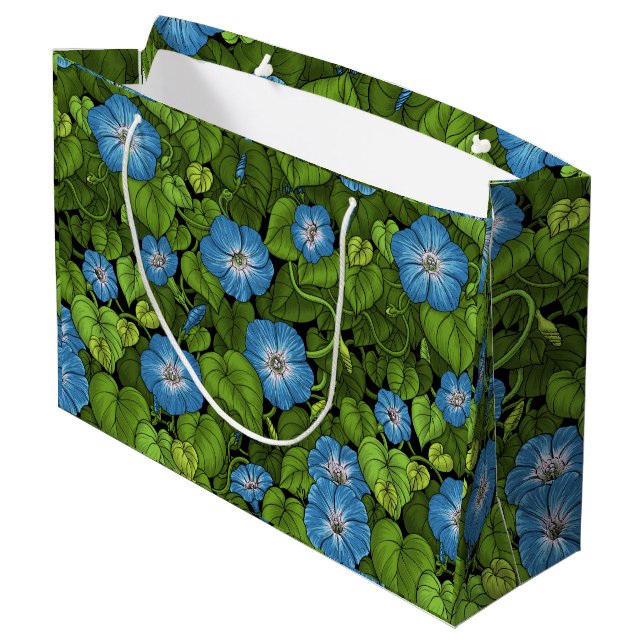 Morning glory in blue and green large gift bag (Back Angled)