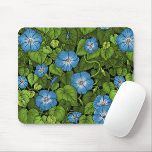 Morning glory in blue and green mouse mat
