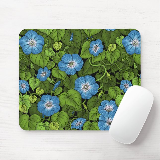 Morning glory in blue and green mouse mat (With Mouse)