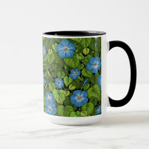 Morning glory in blue and green mug