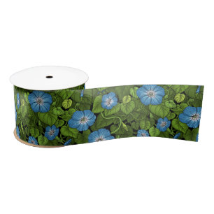 Morning glory in blue and green satin ribbon