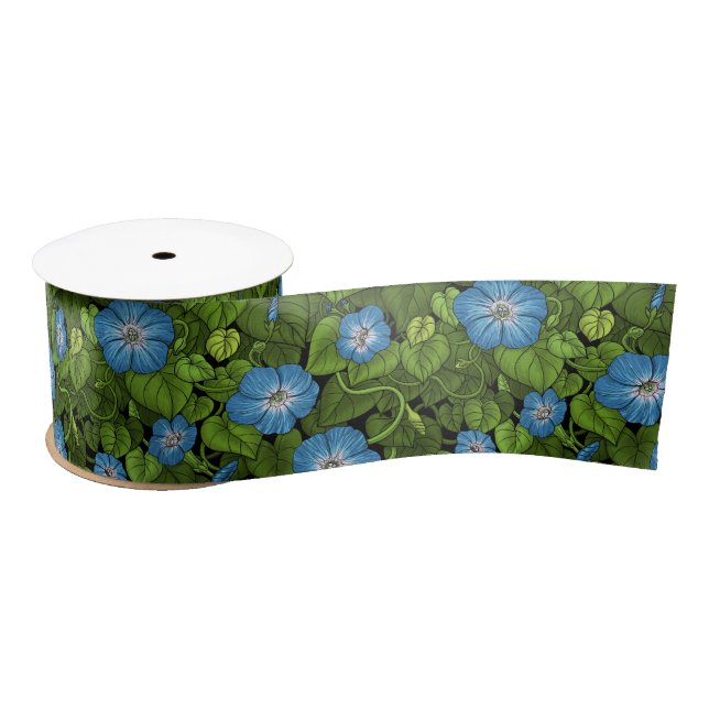 Morning glory in blue and green satin ribbon (Spool)