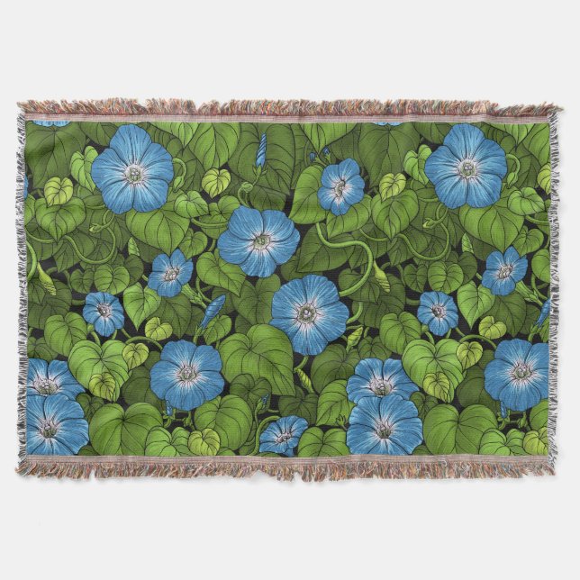 Morning glory in blue and green throw blanket (Front)
