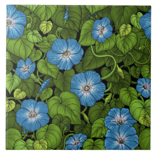 Morning glory in blue and green tile